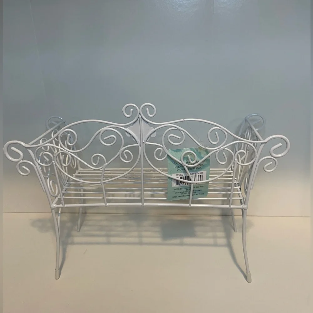 White Metal Scrollwork Bench, Home Decor, Spring Tabletop decor